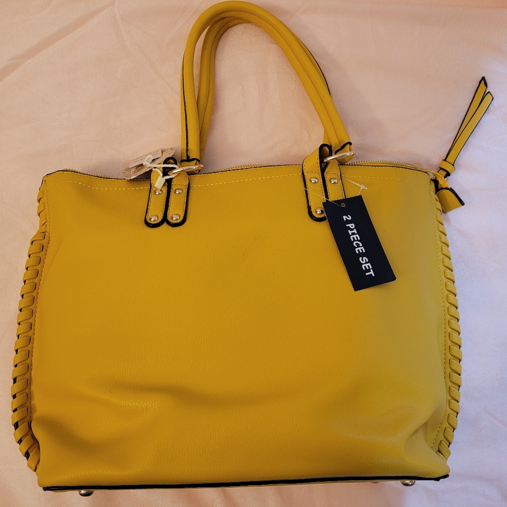 Alyssa Vegan Handbag 2 piece set- Mustard Color